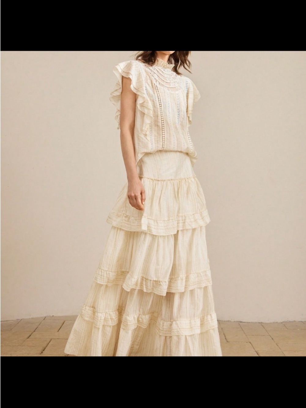 Women's Tiered Boho Maxi Skirt and top in Cream - Picture 3 of 5